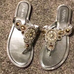 Chico’s Silver Sandals with Ornate Medallion